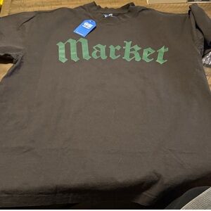 Market Black T-Shirt with Green Print